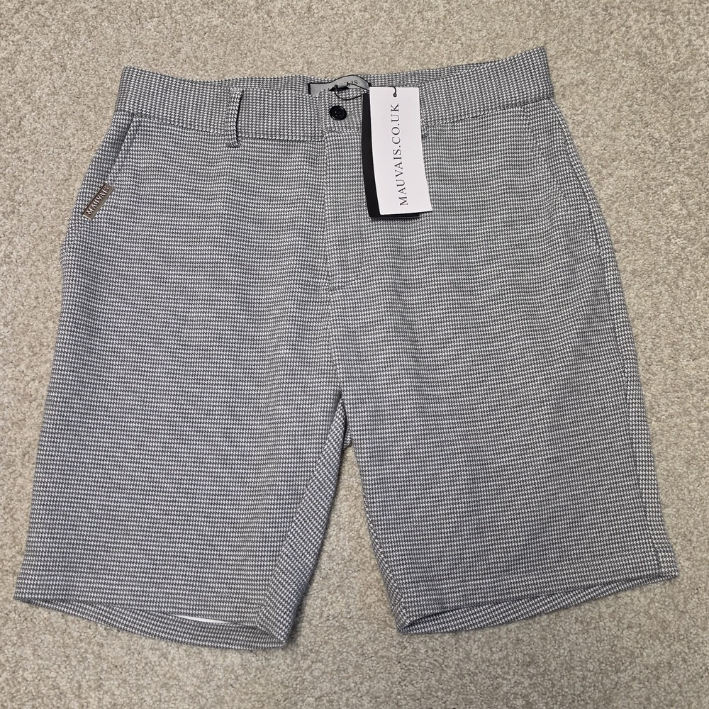 Mauvais‎ Grey Houndstooth Smart Shorts Mens Size 30 NWT Stretch Tailored Casual